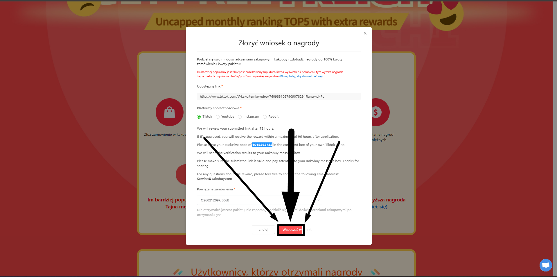 Link udostępniania i Kakobuy Kupony